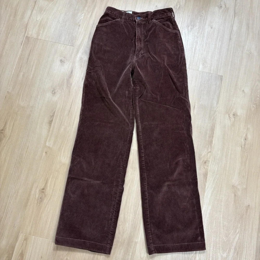 Y2K Brown Corduroy Size 9 Pants 24x29 High Waist Wide Leg Mom Zipper Pockets
